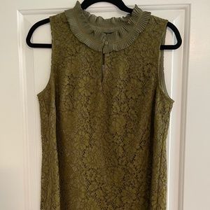 JCrew Olive Sleeveless Lace Blouse